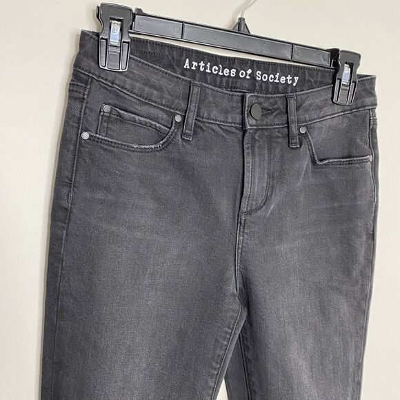 ARTICLES of SOCIETY Womens Black Denim Skinny Jeans EUC Distressed Stretch Sz 26 - Picture 2 of 5